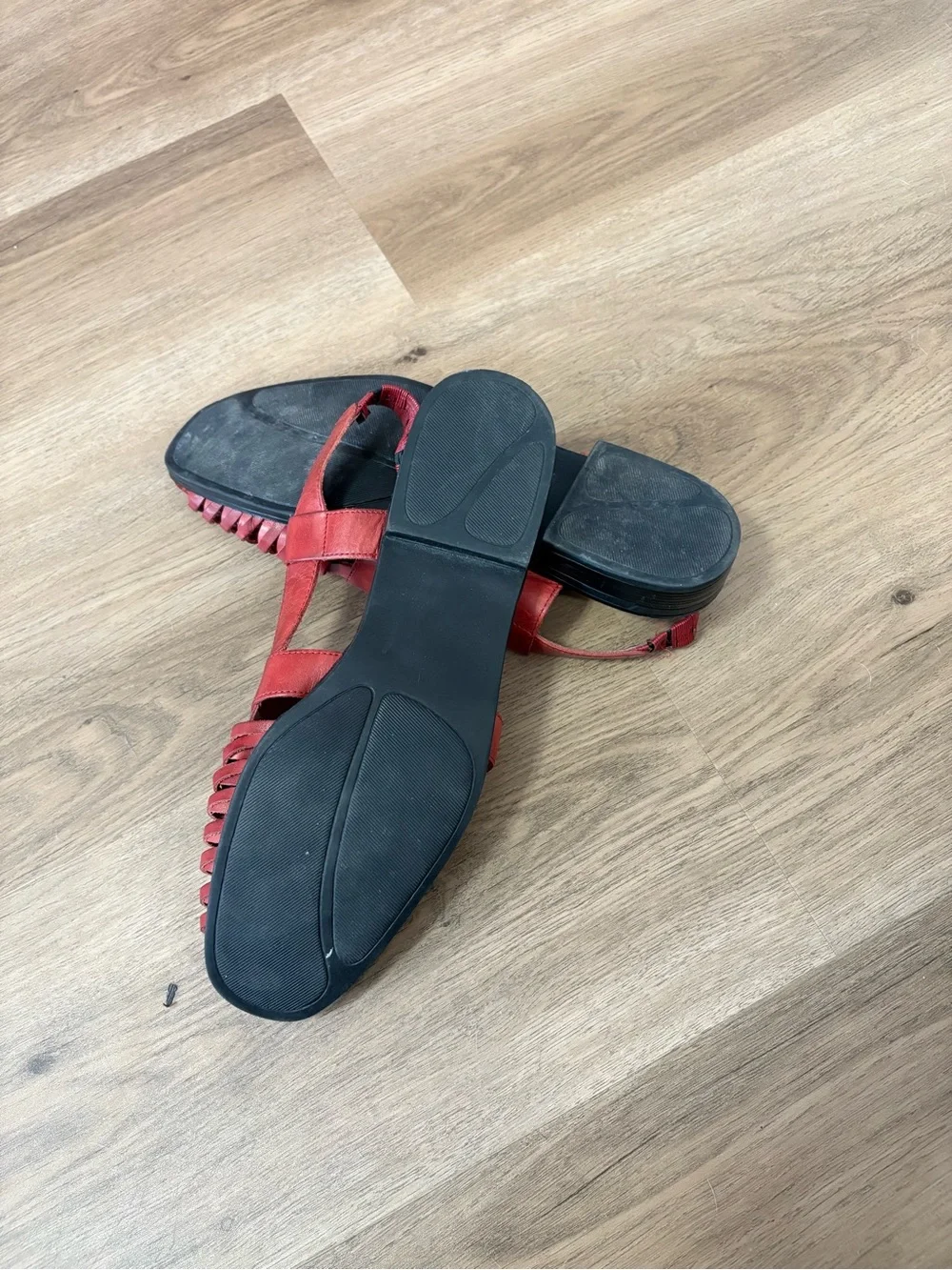 Red Woven Slingback Leather Flats by Crossing Pointe
